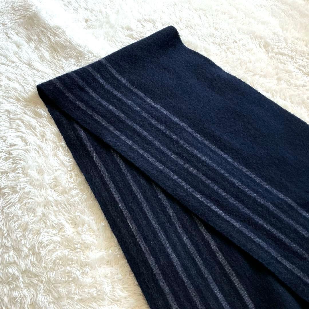 【美品】PaulSmith 高級カシミヤ100% マフラー　ネイビー　ストライプ