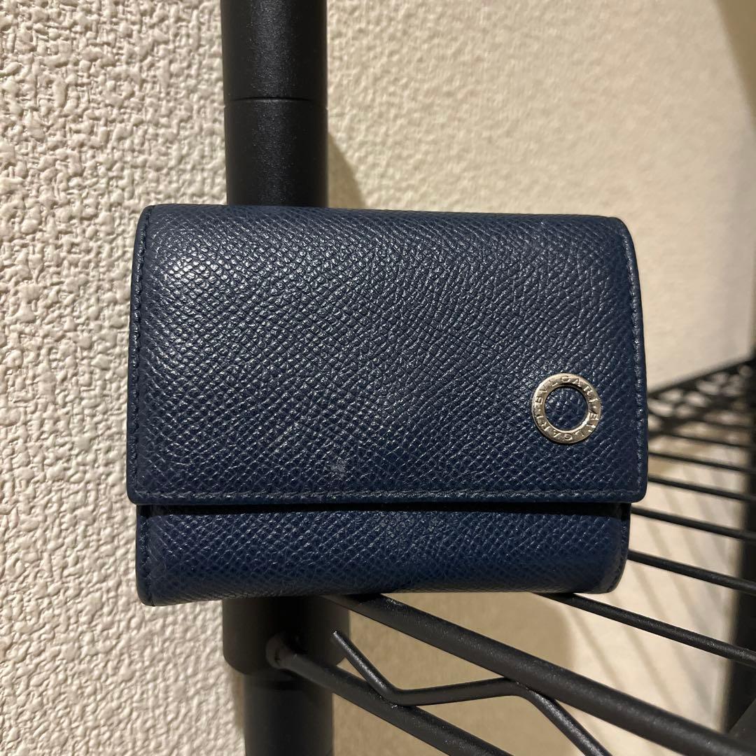 ネイビー レザー ケース　ブルガリ