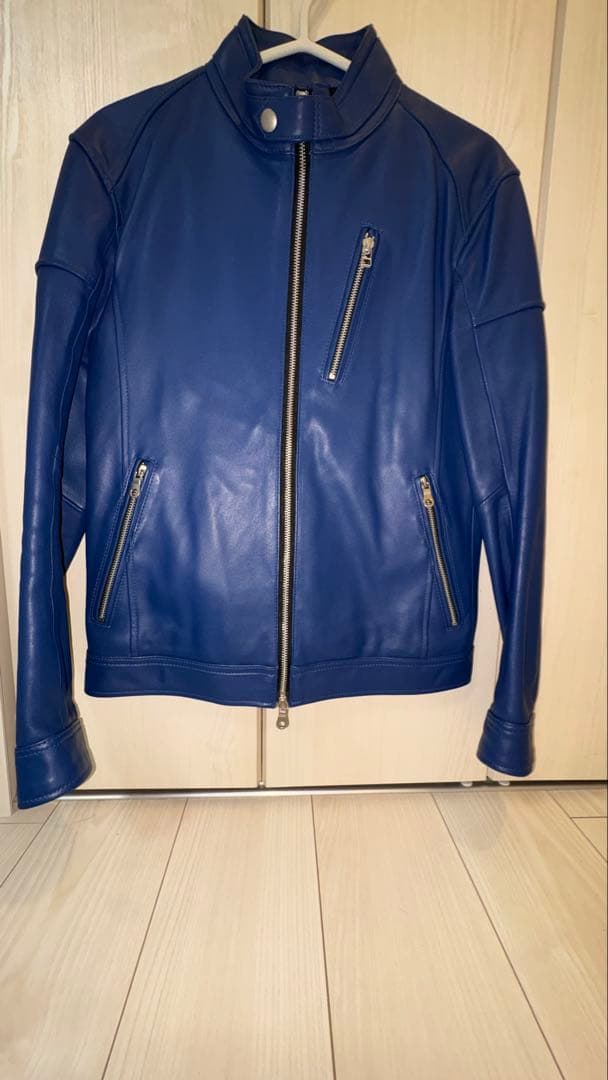 ブルー　レザー　ジャケット