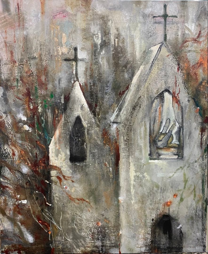 油絵　教会　ドローイング