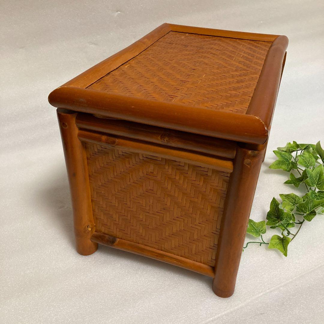 昭和レトロ　竹かご籠 網代　竹籠ボックス　竹籠バスケットアンティーク家具　骨董品