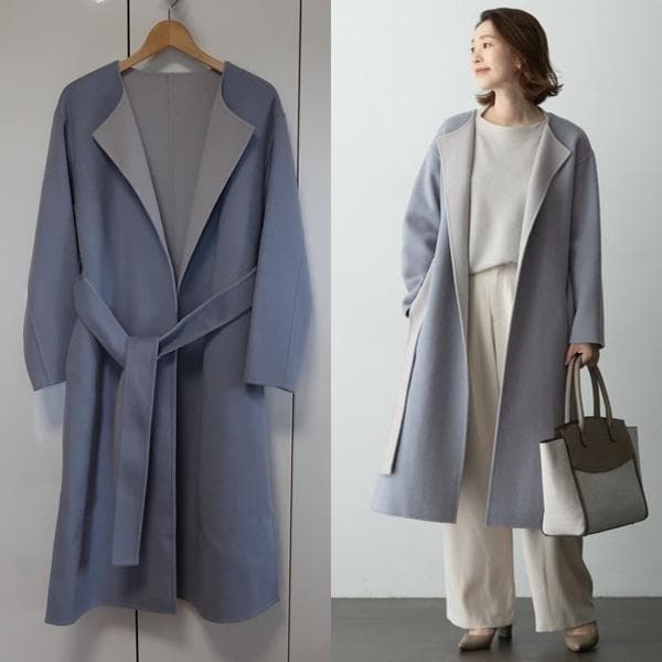 みにもも ROSSO■リバーシブルウールヤクノーカラーリバーコート