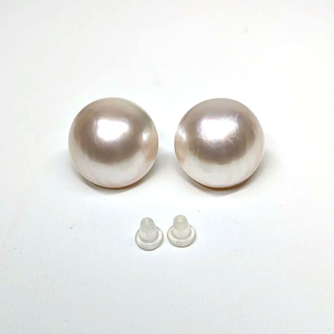 ​【超大粒17.5mm】マベパール ピアス K18 艶めく虹色テリ ホワイト系