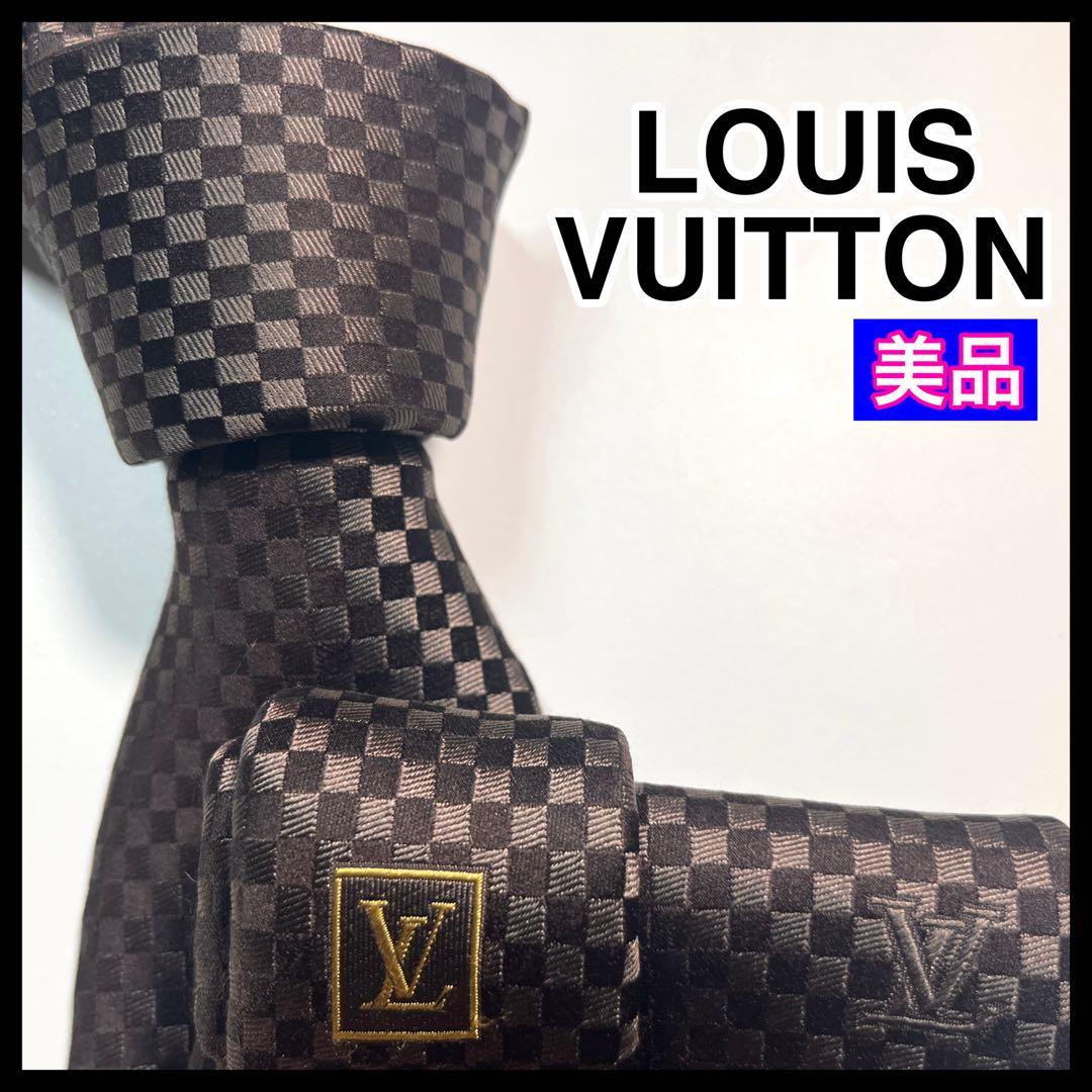 ✨美品✨LOUIS VUITTON ネクタイ　マイクロダミエ　LVロゴ　ブラウン
