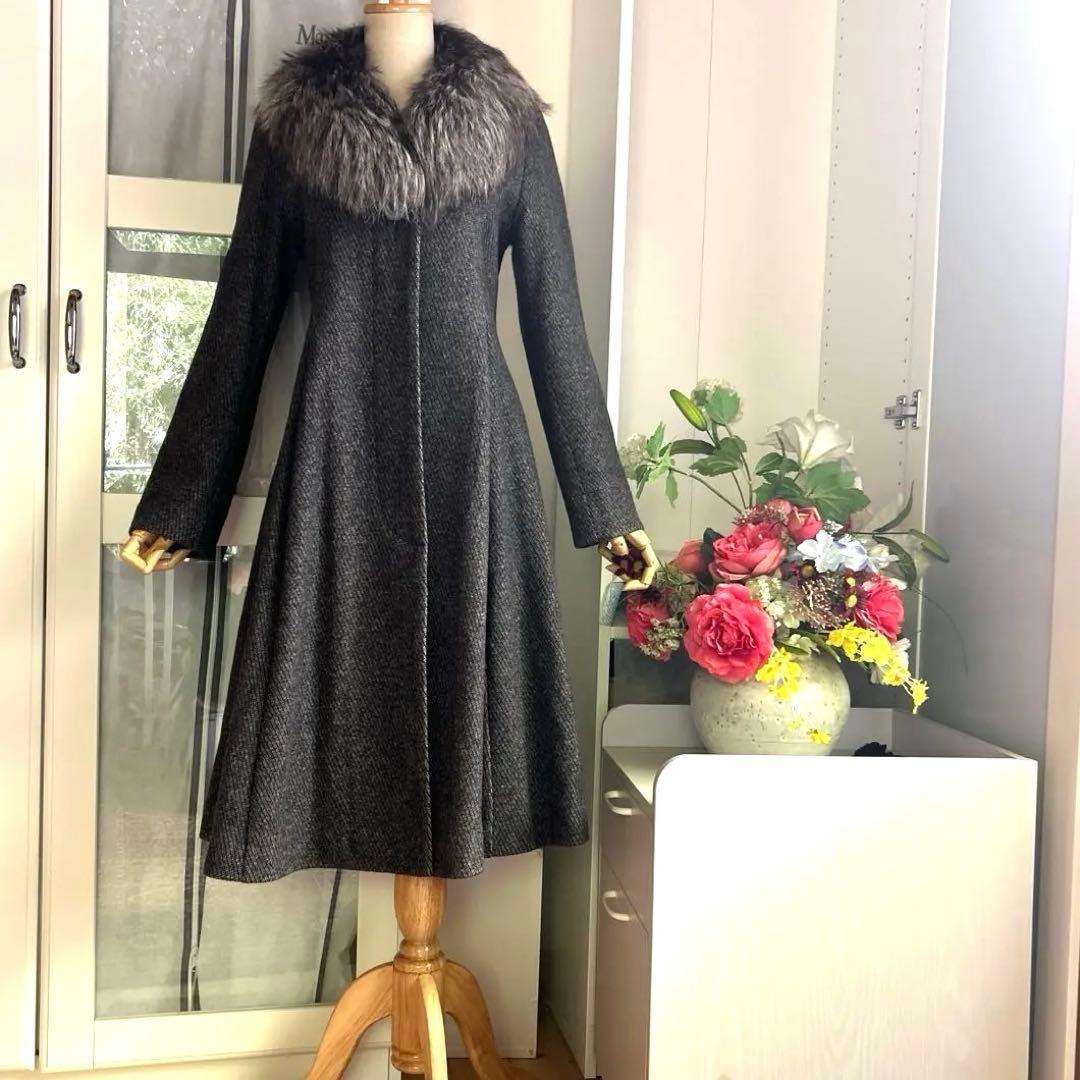 美品　富和　柔らかいカシミヤ100% 美しいシルエット　ワンピース 風コート