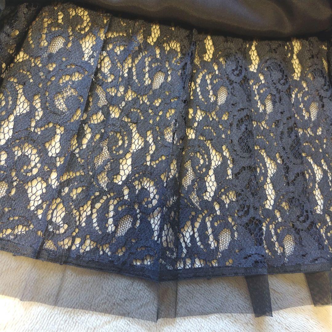 美品 ANAYI アナイ ジャガードレースプリーツスカート 濃ネイビー 38