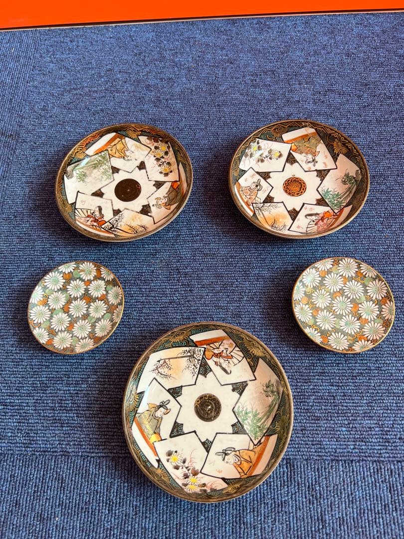 1052 九谷　皿5客　時代物