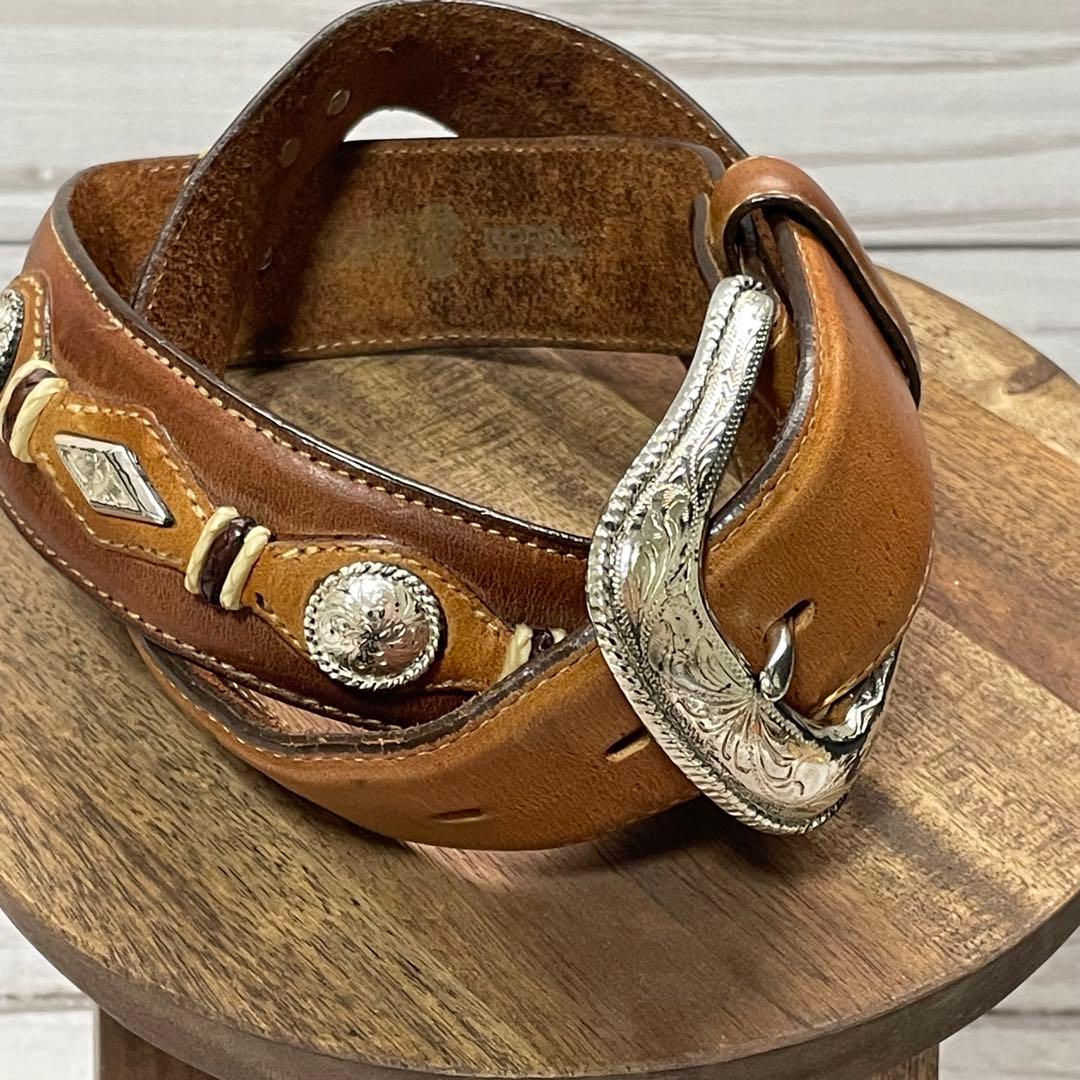 USA製1995年製 希少Justinジャスティン 本革 コンチョ付きベルト