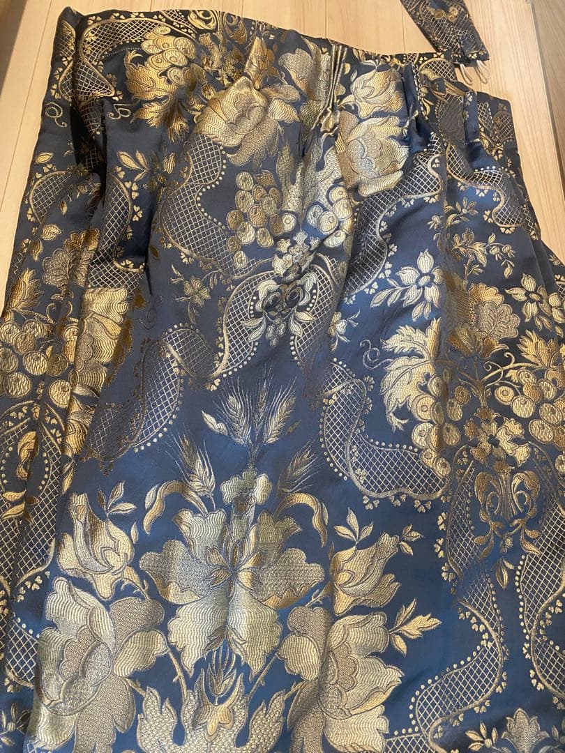 SANGETSU ネイビーゴールド花柄サテン生地 オーダーメイド2枚セット