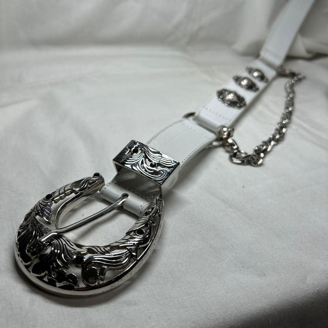 TORNADOMART 本革　コンチョ　スタッズ　ウエスタン　ベルト　レザー　白