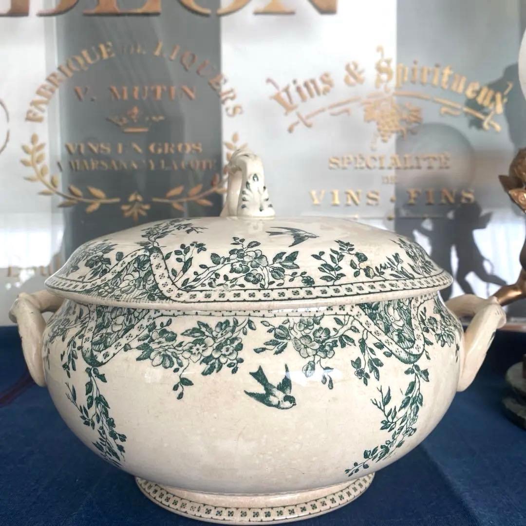 フランス アンティーク ボルドー窯 スーピエール ツバメ バード 鳥