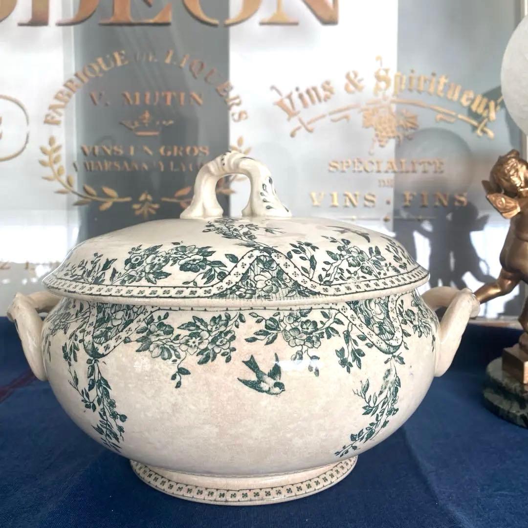 フランス アンティーク ボルドー窯 スーピエール ツバメ バード 鳥