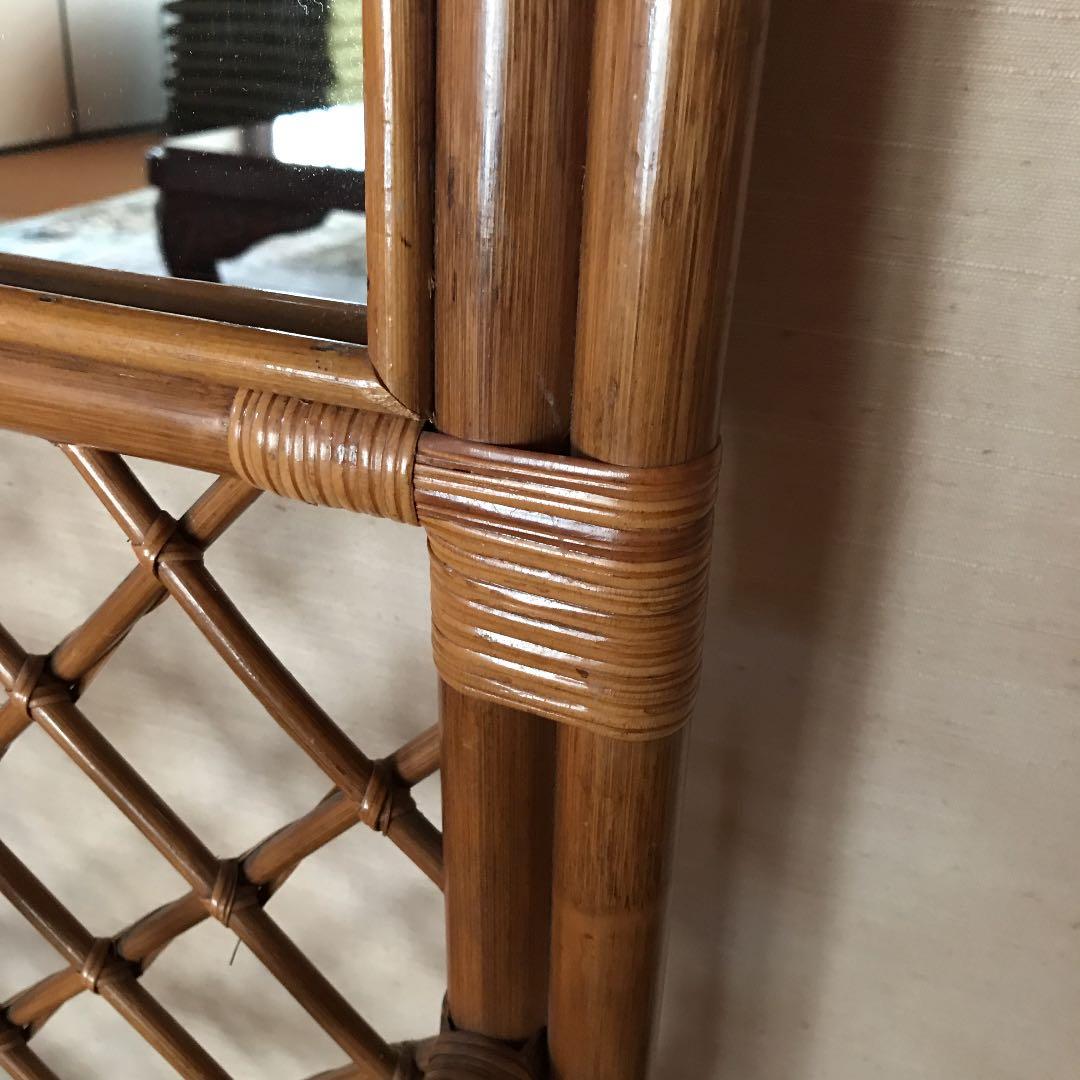 ラタン　ミラー　壁掛け　鏡　籐　姿見　スリッパラック付