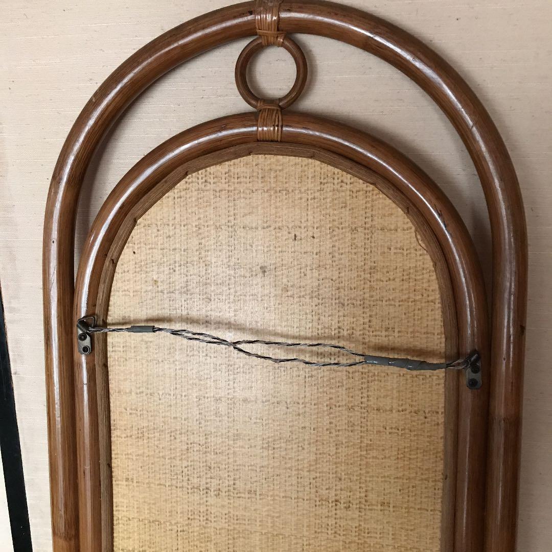 ラタン　ミラー　壁掛け　鏡　籐　姿見　スリッパラック付