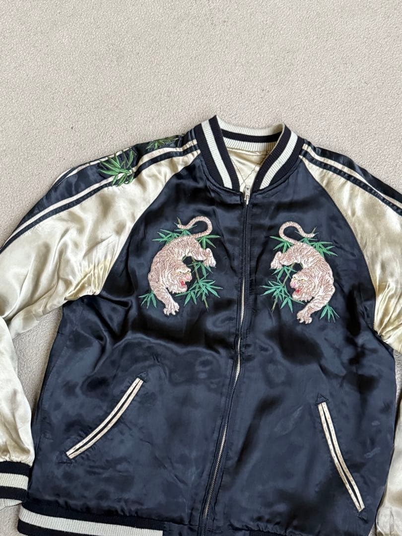 花旅楽団 スカジャン レーヨン100% リバーシブル 白虎　Mサイズ