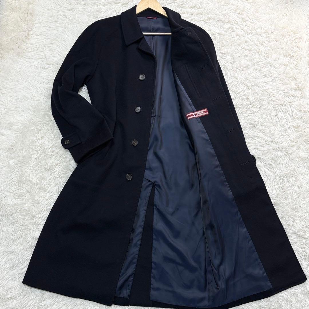 美品✨ダーバン カシミヤ90 ロングステンカラーコート 比翼ボタン ネイビー L