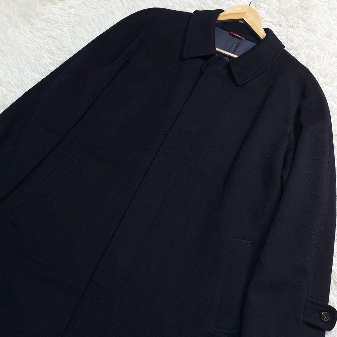 美品✨ダーバン カシミヤ90 ロングステンカラーコート 比翼ボタン ネイビー L