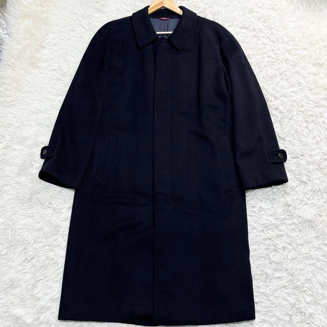 美品✨ダーバン カシミヤ90 ロングステンカラーコート 比翼ボタン ネイビー L