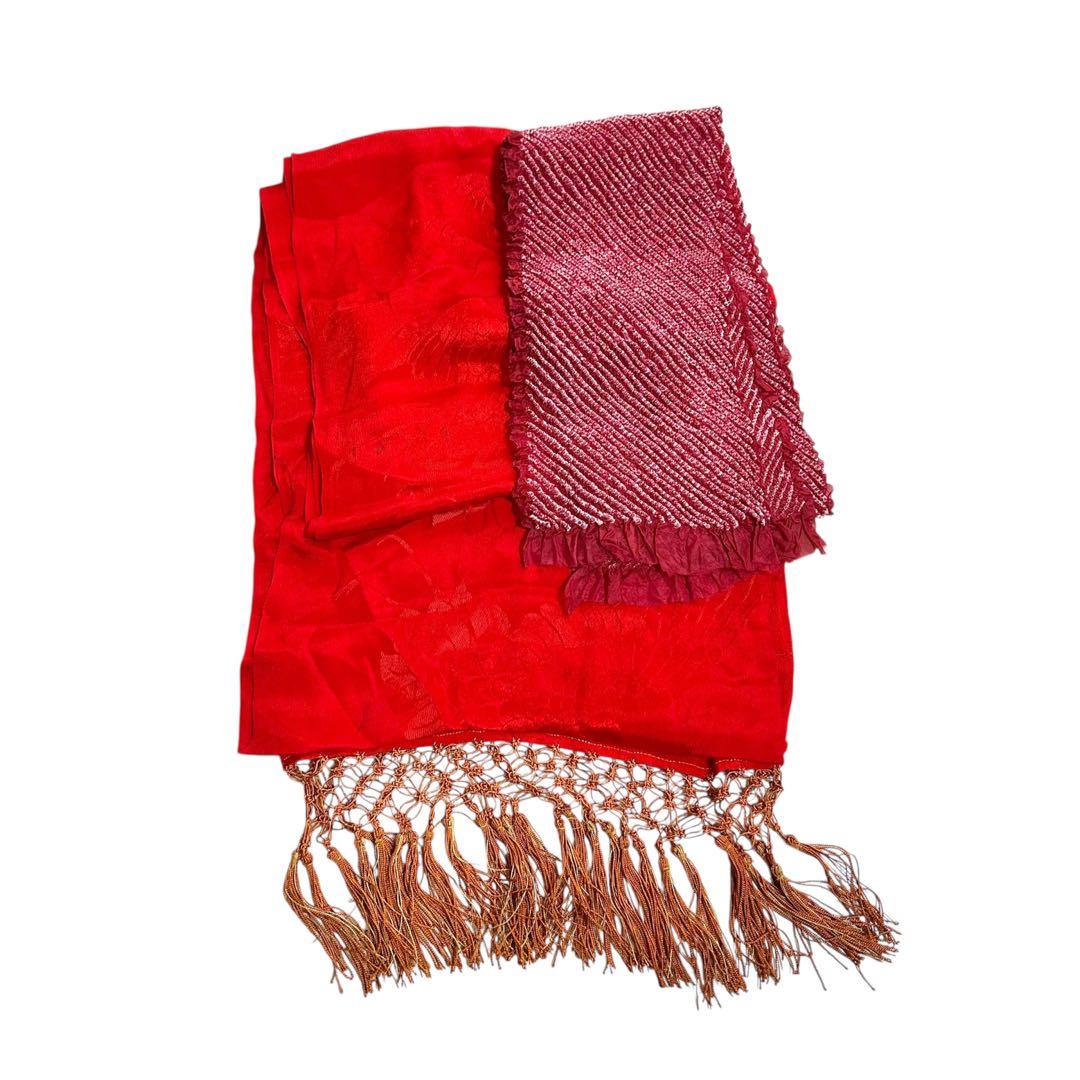 着物　七五三　7歳　女の子　13点　フルセット　赤色　御所車　四季草花　金彩