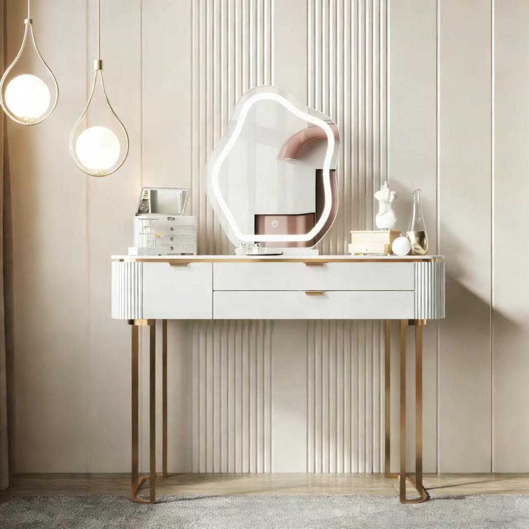 ホワイトドレッサー鏡台 LEDミラー付き訳あり品写真をご確認J212-80-01