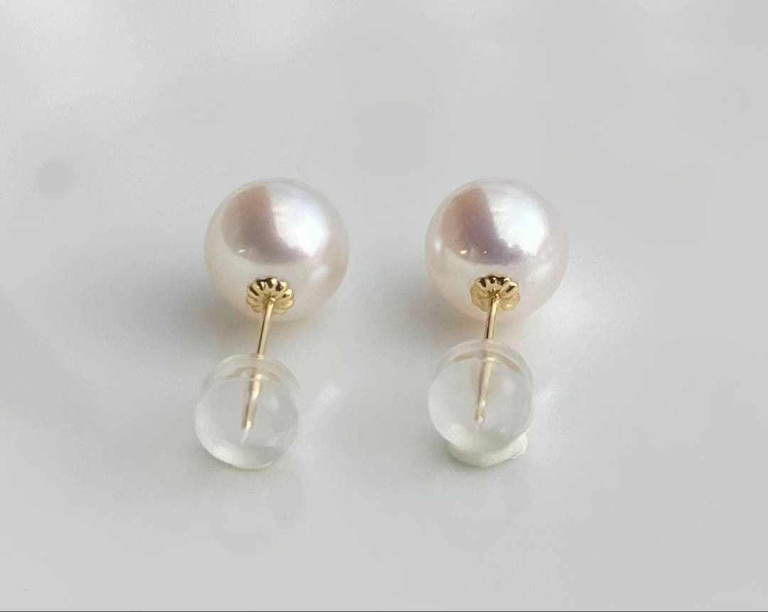 あこや真珠 大玉 K18 アコヤパール 絶品ツヤ ピアス 18金 花珠品質