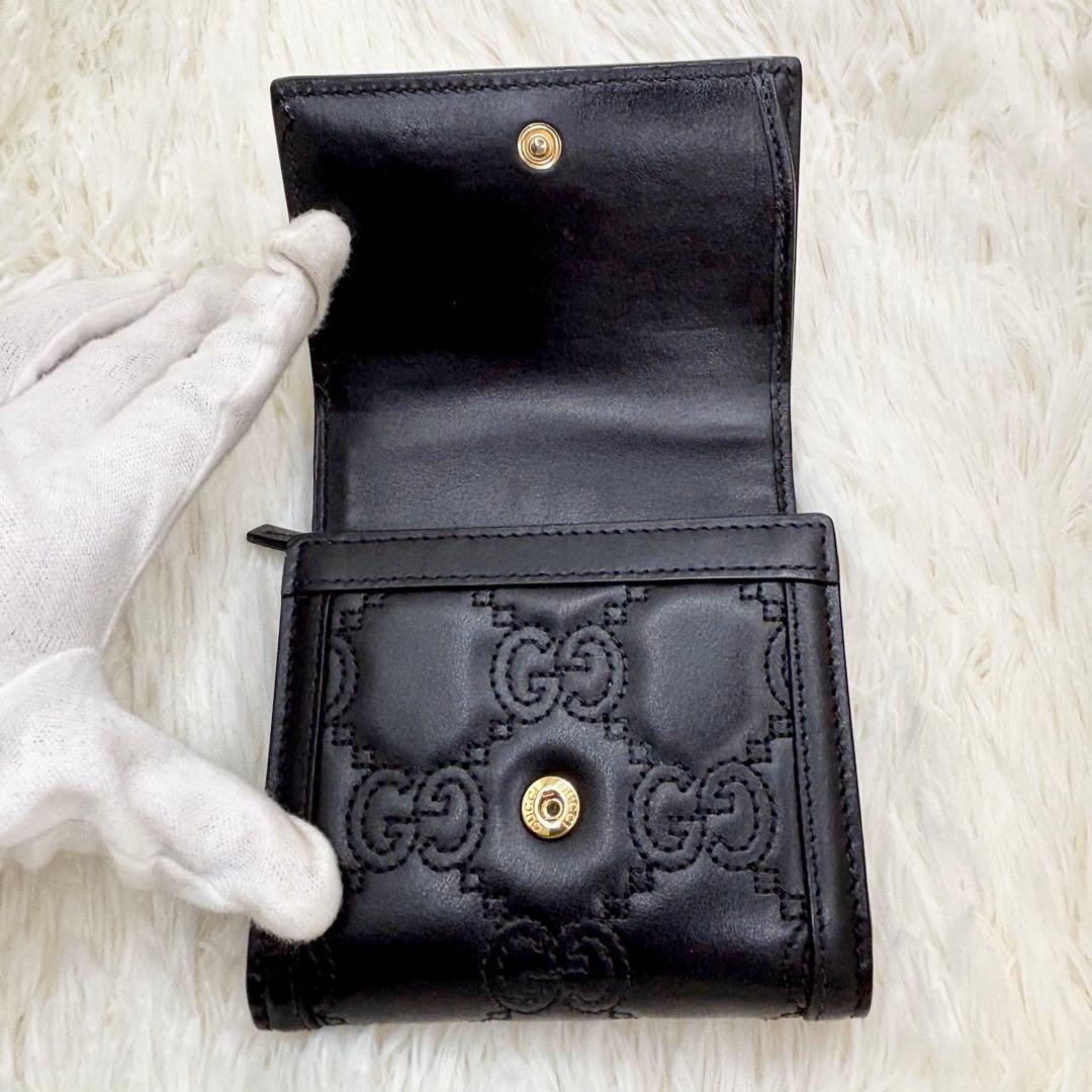 美品✨GUCCI GG マトラッセ 二つ折り財布 黒 キルティング