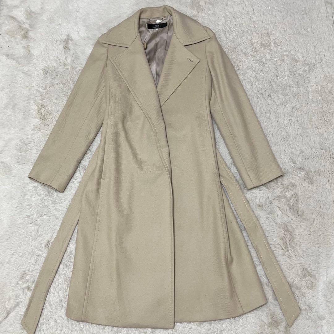 美品　イネド　カシミヤ混　ロング　チェスター コート ベルト　女優襟　L 11