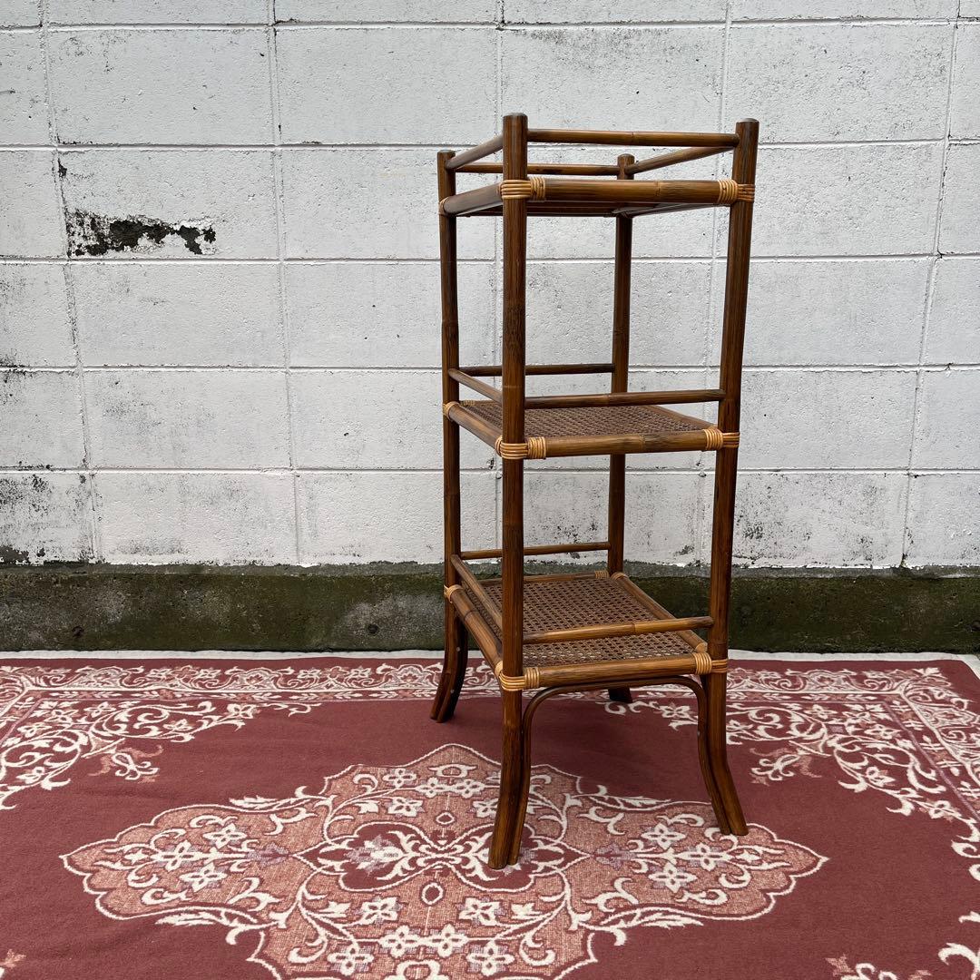 古家具ナチュラル天然素材◾️籐ラタン製 ディスプレイ台 飾り台 花台