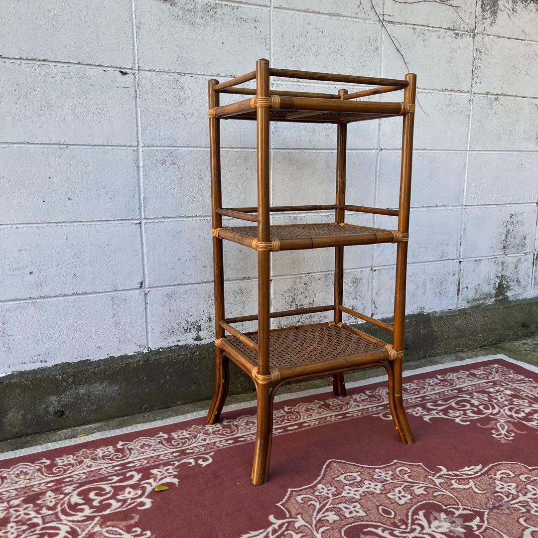 古家具ナチュラル天然素材◾️籐ラタン製 ディスプレイ台 飾り台 花台
