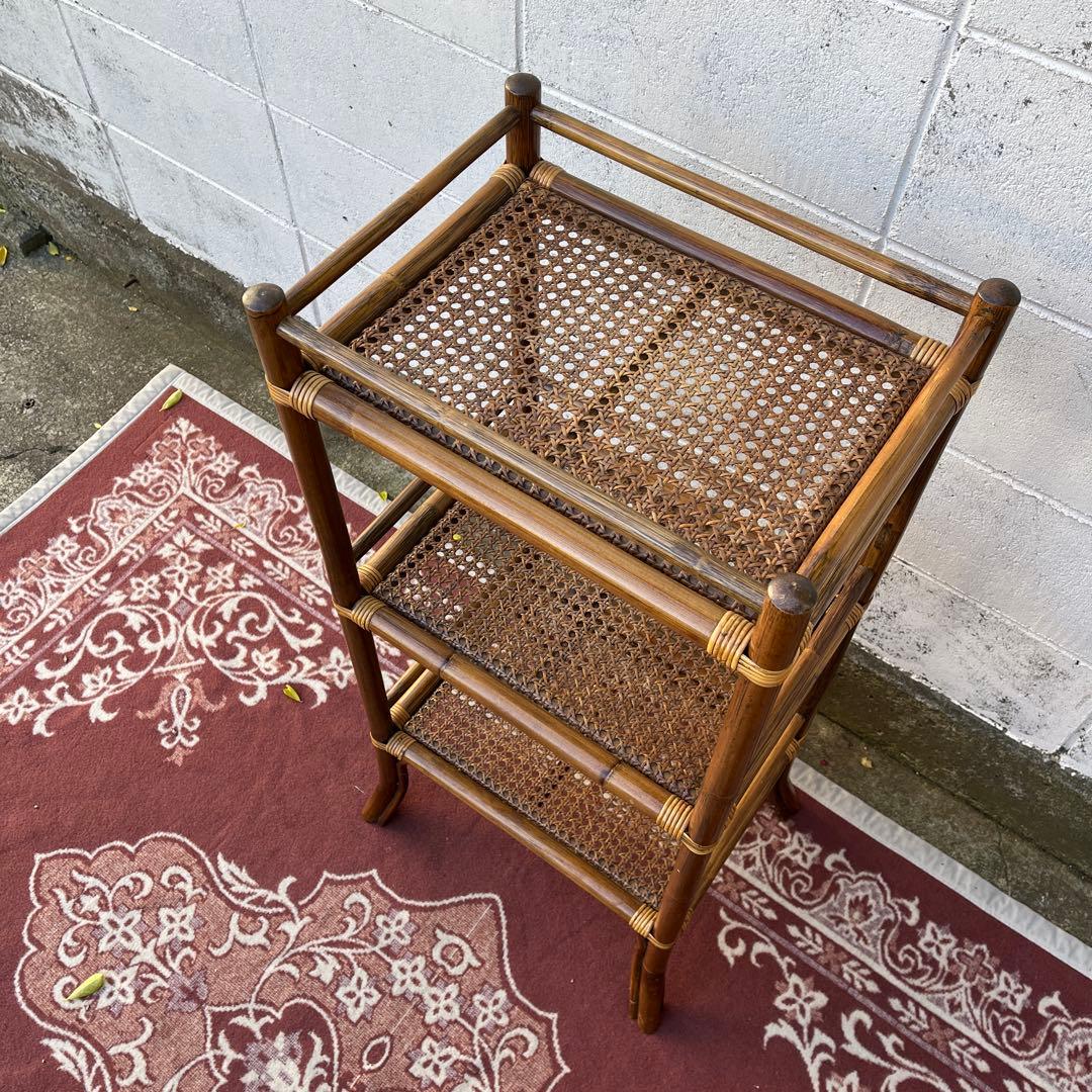 古家具ナチュラル天然素材◾️籐ラタン製 ディスプレイ台 飾り台 花台