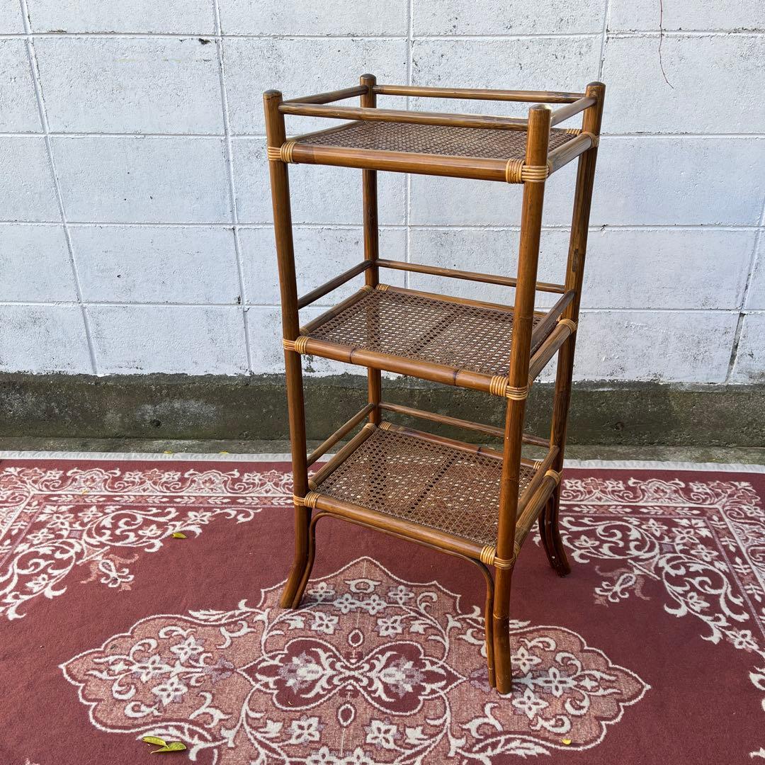 古家具ナチュラル天然素材◾️籐ラタン製 ディスプレイ台 飾り台 花台