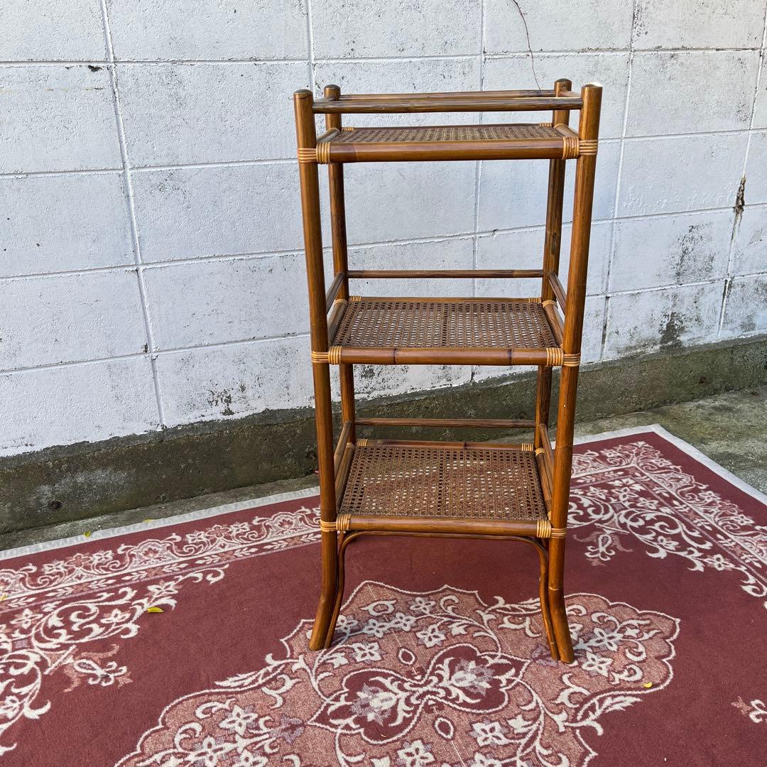古家具ナチュラル天然素材◾️籐ラタン製 ディスプレイ台 飾り台 花台