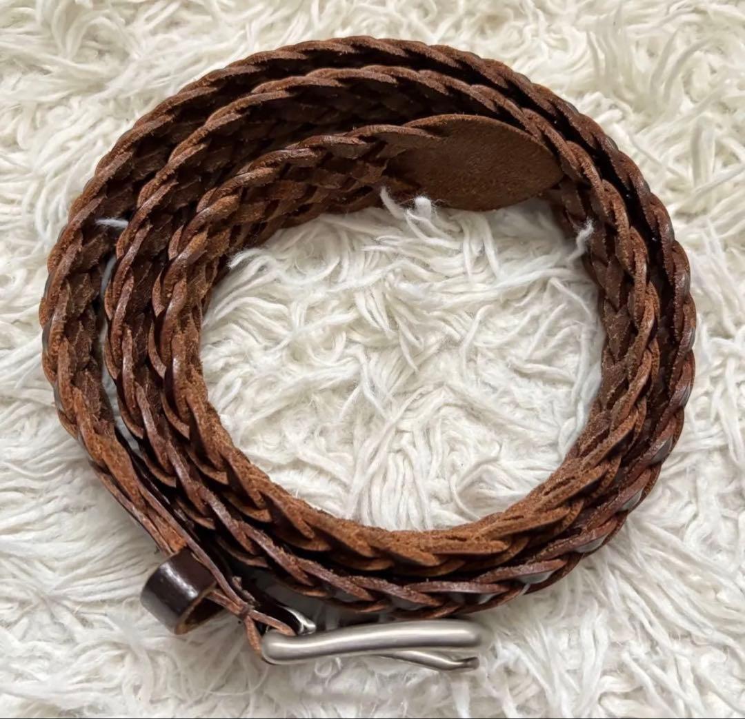 ホワイトハウスコックス レザー 編み込みベルト ブラウン 廃盤　シルバー金具