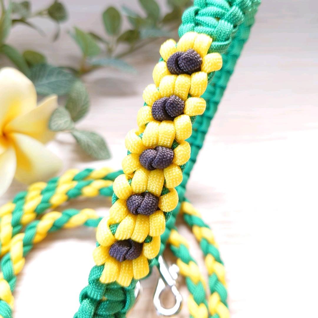 パラコードリード＆首輪　✿ひまわり✿　カフェリード　ハーフチョーク　№044