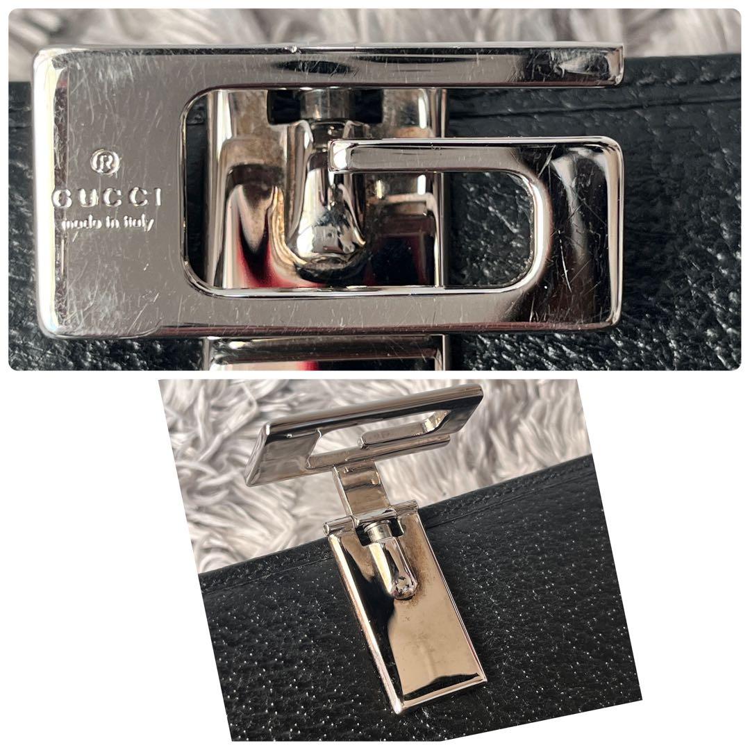 美品✨GUCCI G金具フラップ　レザー　ブラック　長財布　シルバーロゴ　メンズ