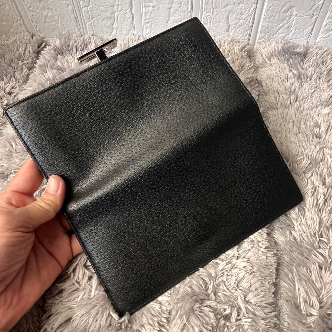美品✨GUCCI G金具フラップ　レザー　ブラック　長財布　シルバーロゴ　メンズ
