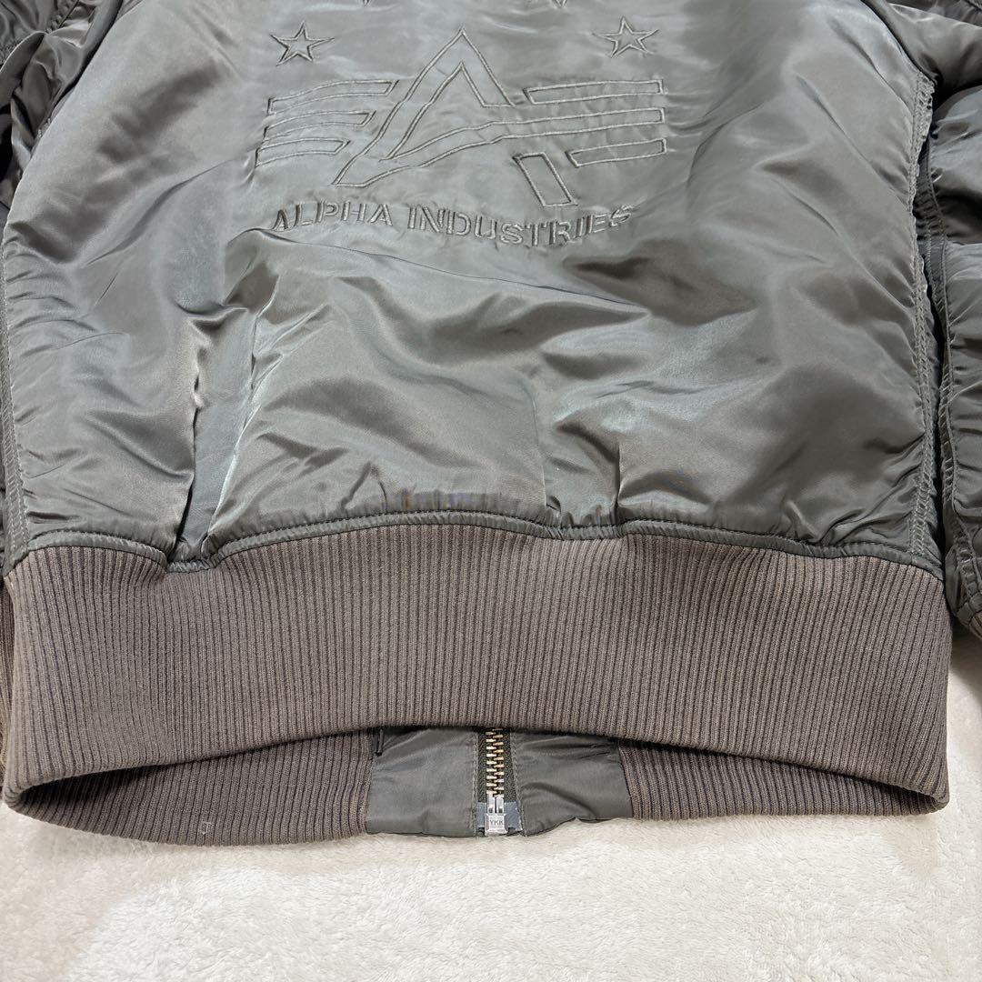 【希少】ALPHA MA-1 フライトジャケット L カーキ 刺繍 ロゴ パッチ