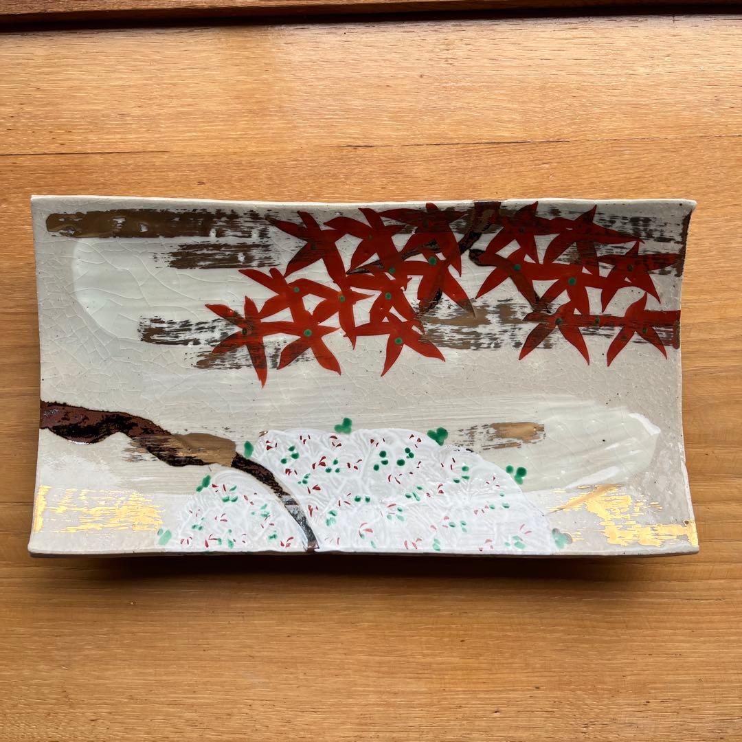 志野織部 蟹絵角盛皿 色絵春秋長角盛皿