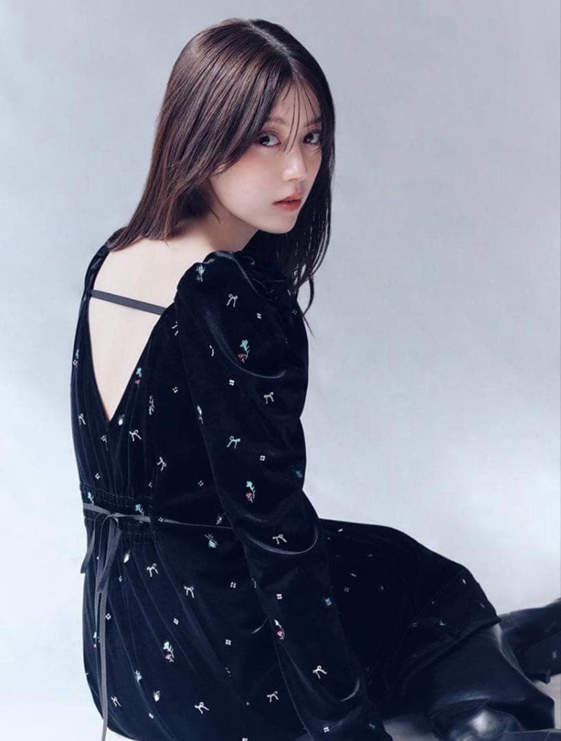 【maki】ブラック ベルベット ワンピース