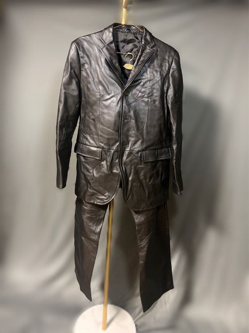 美品 COMME CA MEN 羊革スーツセットアップ 黒 L