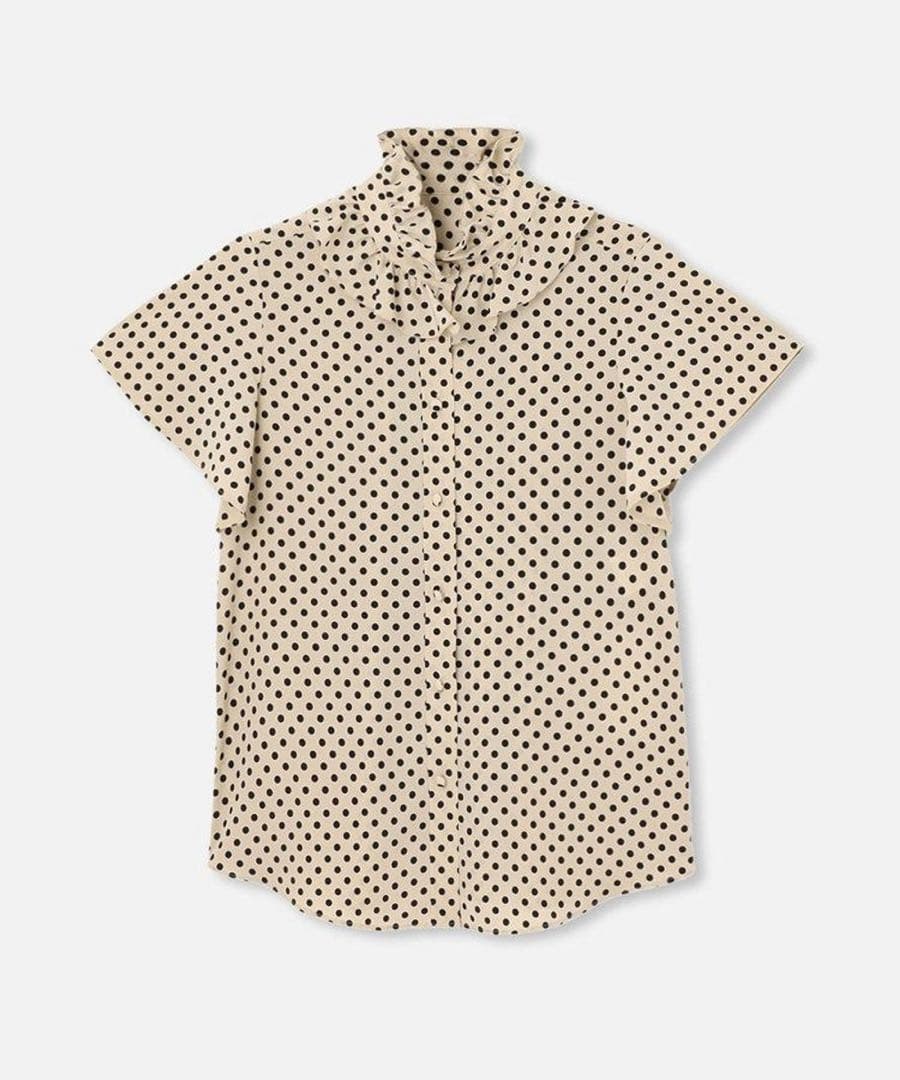 ルルウィルビー　デシンドットフレアスリーブブラウス　ライトベージュ　アルアバイル