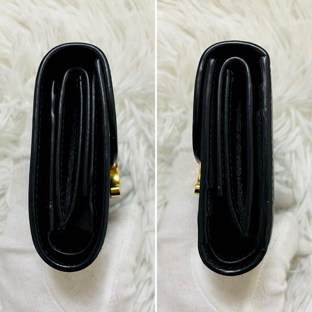 極美✨セリーヌ 三つ折り財布 トリオンフ レザー ブラック ゴールド