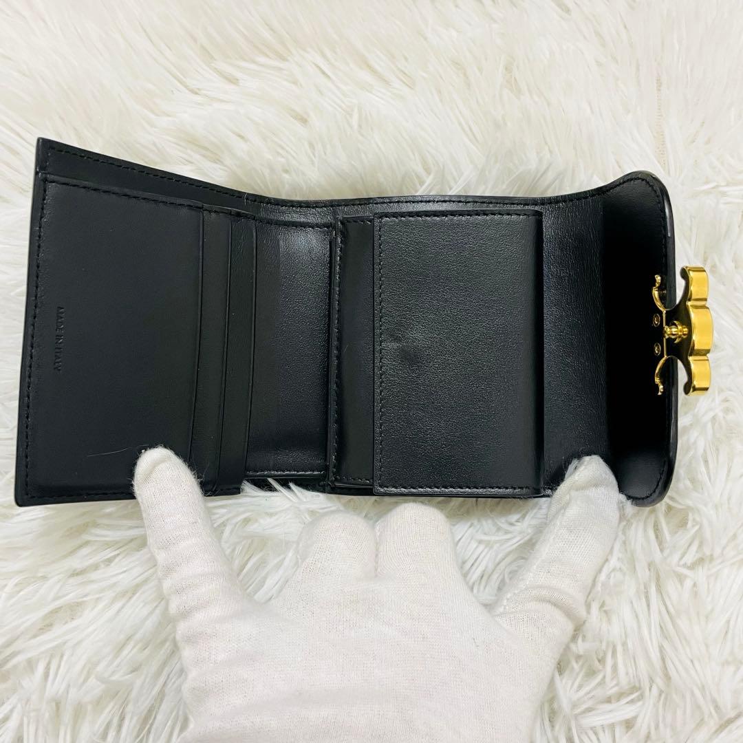 極美✨セリーヌ 三つ折り財布 トリオンフ レザー ブラック ゴールド