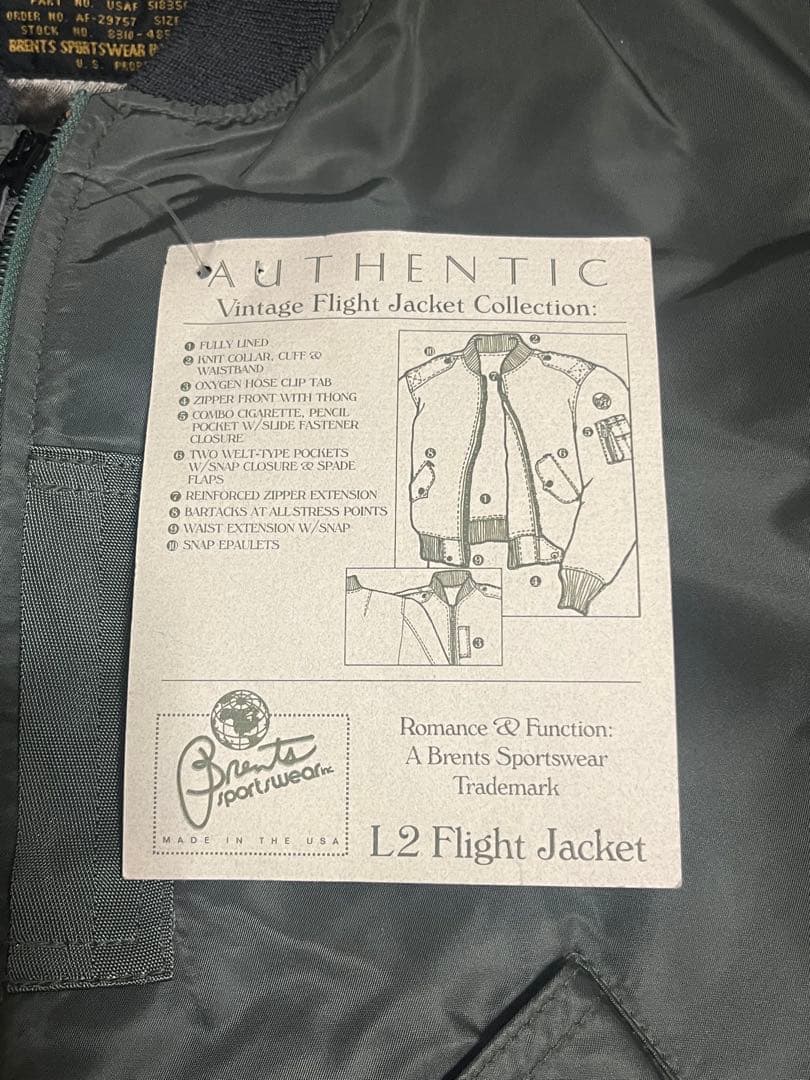 希少 90s 未使用USA製 Brents L-2B MA1 SMALL