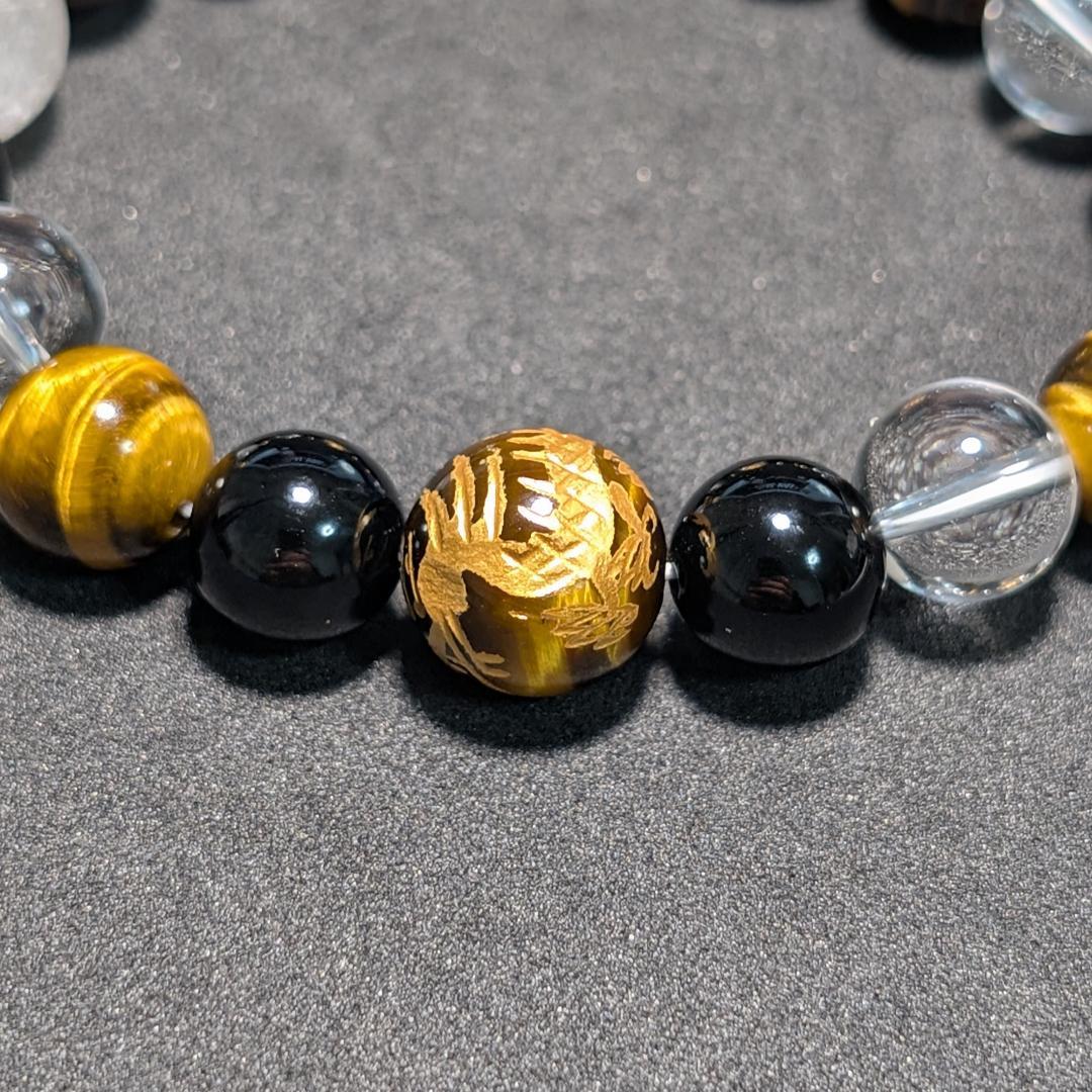 昇龍の加護 皇帝龍タイガーアイ 水晶 オニキス プラチナルチル 数珠ブレスレット