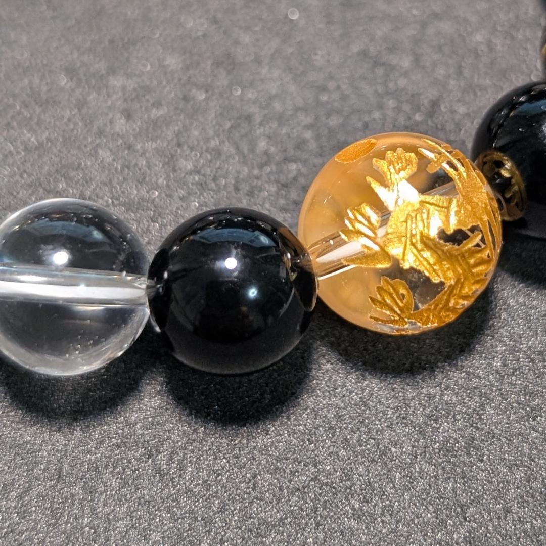 昇龍の加護 皇帝龍タイガーアイ 水晶 オニキス プラチナルチル 数珠ブレスレット
