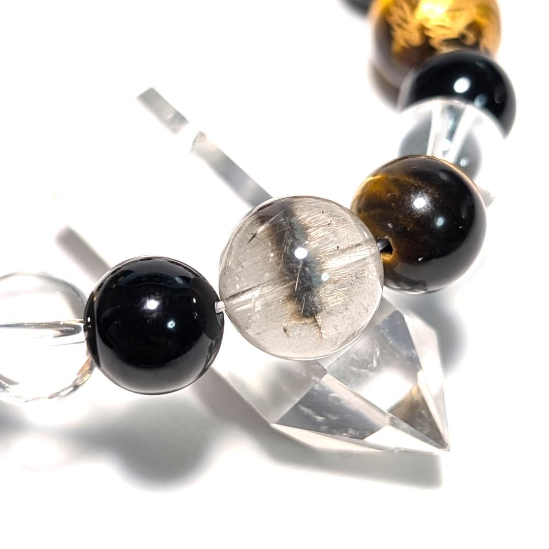 昇龍の加護 皇帝龍タイガーアイ 水晶 オニキス プラチナルチル 数珠ブレスレット