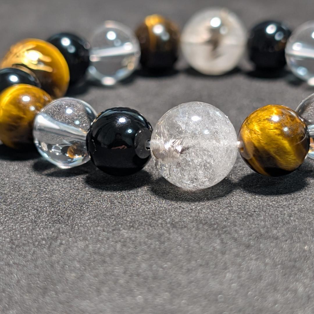 昇龍の加護 皇帝龍タイガーアイ 水晶 オニキス プラチナルチル 数珠ブレスレット