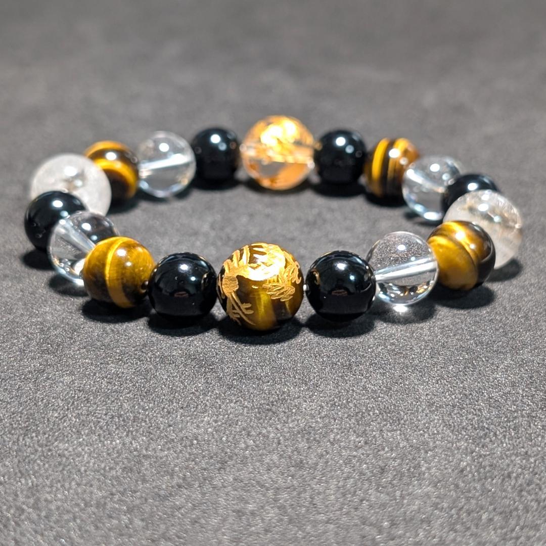 昇龍の加護 皇帝龍タイガーアイ 水晶 オニキス プラチナルチル 数珠ブレスレット