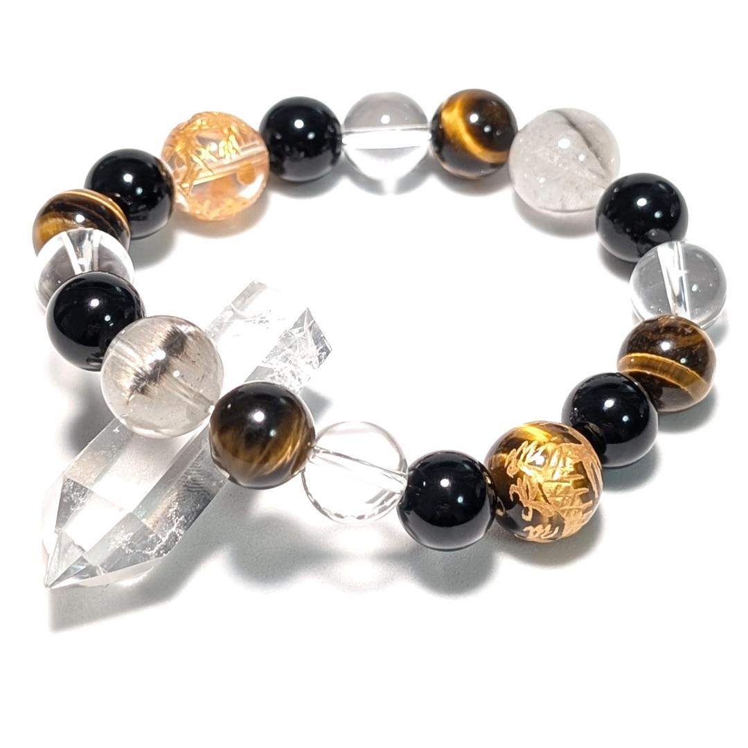昇龍の加護 皇帝龍タイガーアイ 水晶 オニキス プラチナルチル 数珠ブレスレット